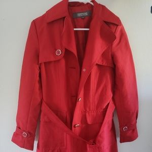 Mid length cinched red Kenneth Cole trench